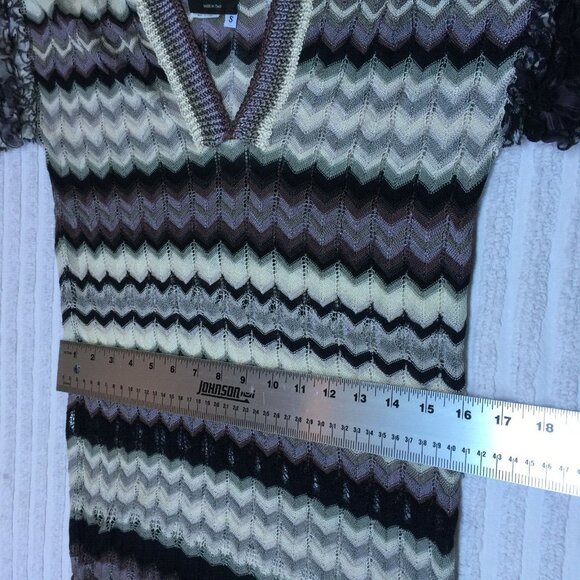 Jean Paul Gaultier Womens Small Short Sleeve Ruffle Lace Knit Top Chevron Gray - Picture 6 of 10